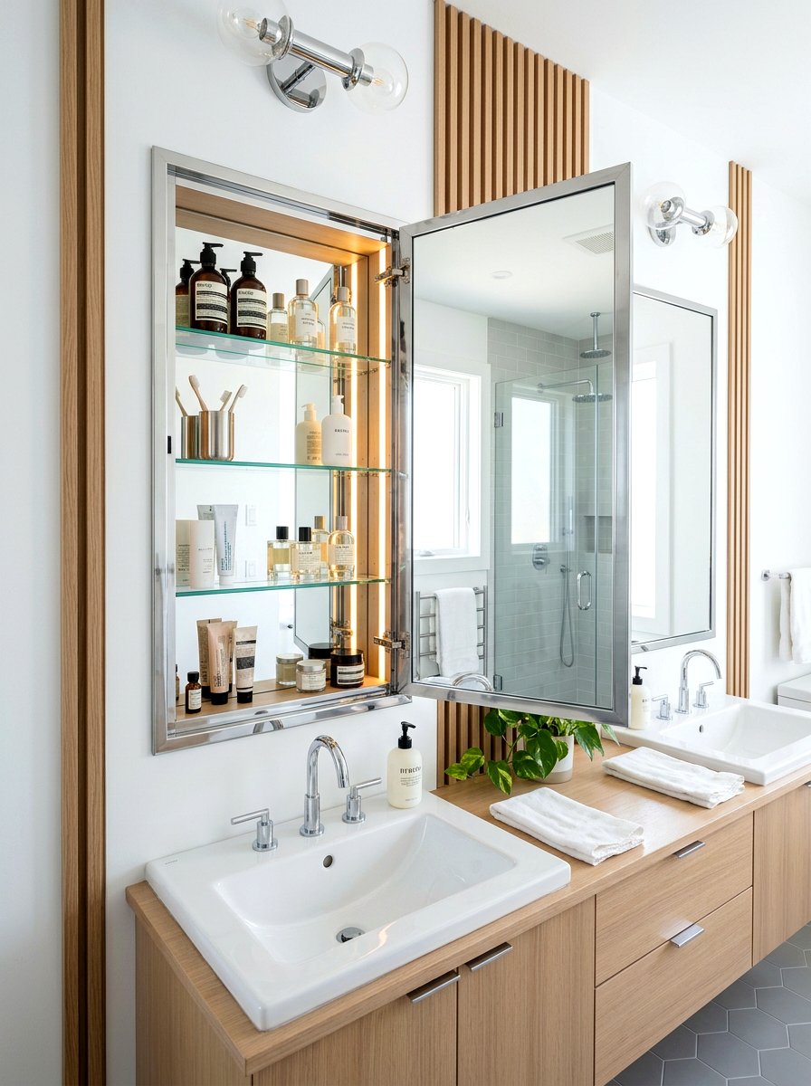 Mirrored Medicine Cabinet - 30 bathroom organization ideas