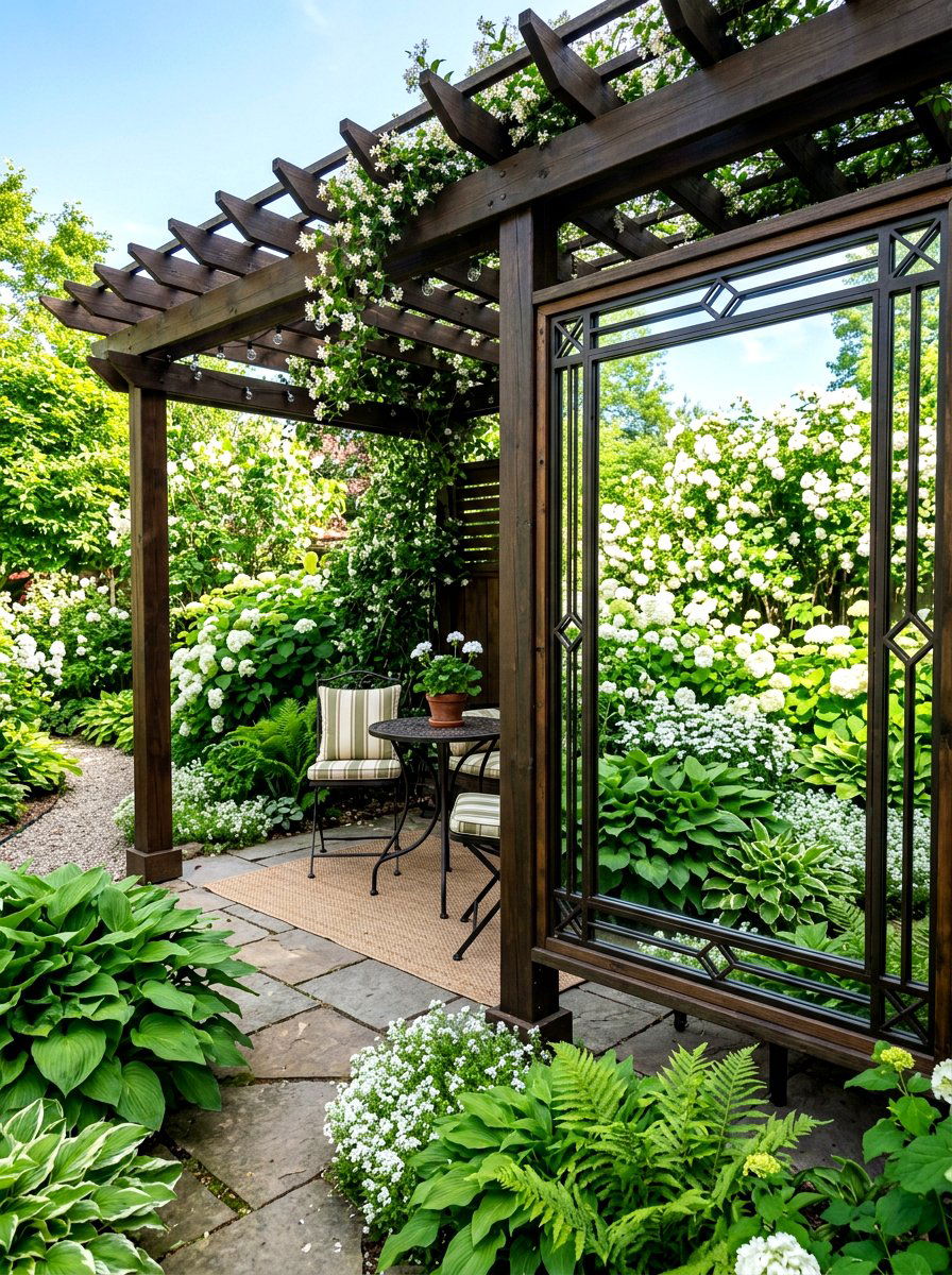 Mirrored Privacy Panel - 30 pergola privacy wall ideas
