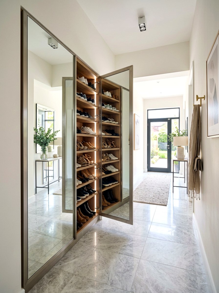 Mirrored Shoe Cabinet - 30 shoe wall storage ideas
