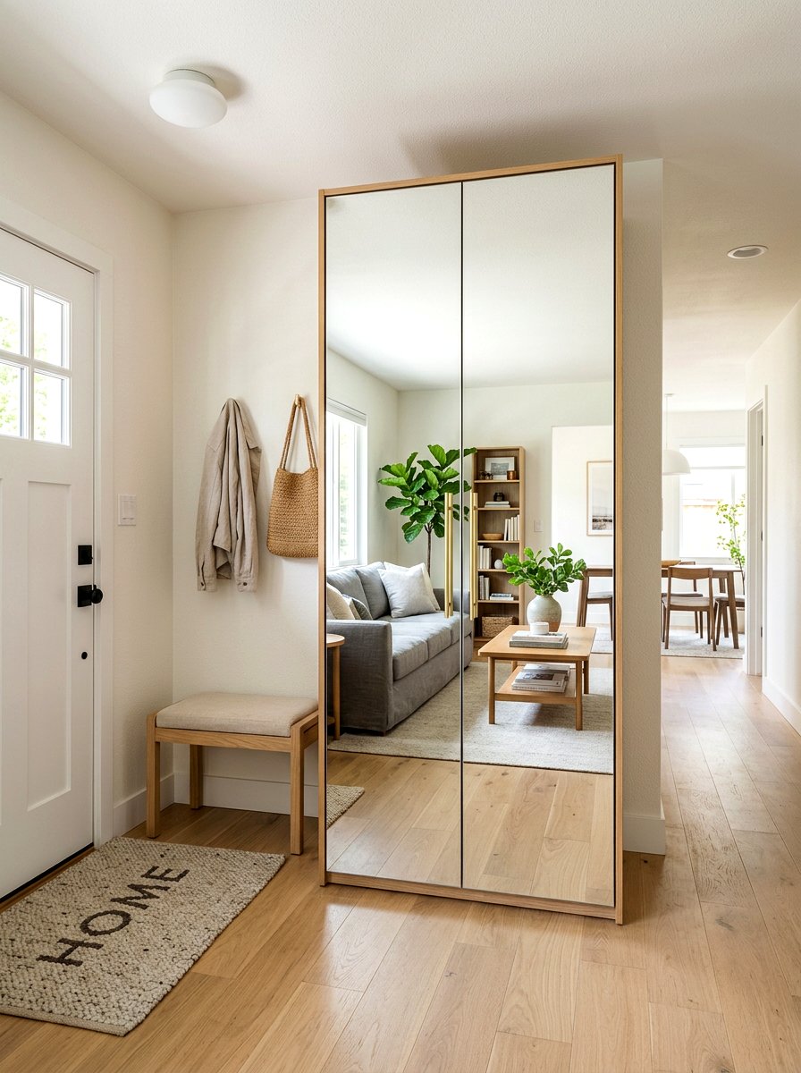 Mirrored Storage Cabinet - 30 slim foyer storage ideas
