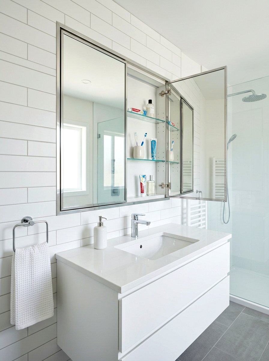 Mirrored Storage Cabinet - 30 tiny bathroom storage ideas