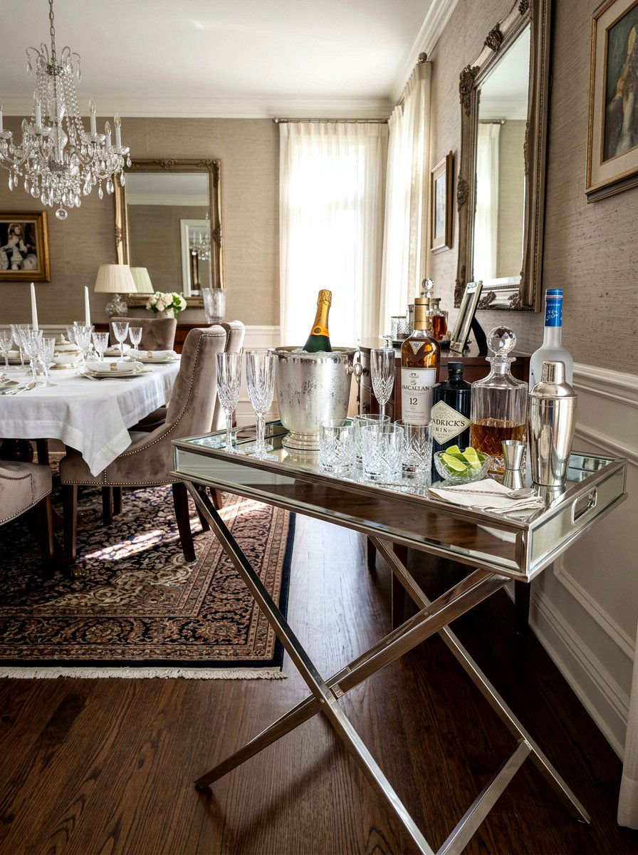 Mirrored Tray Table Bar - 30 cocktail corner ideas