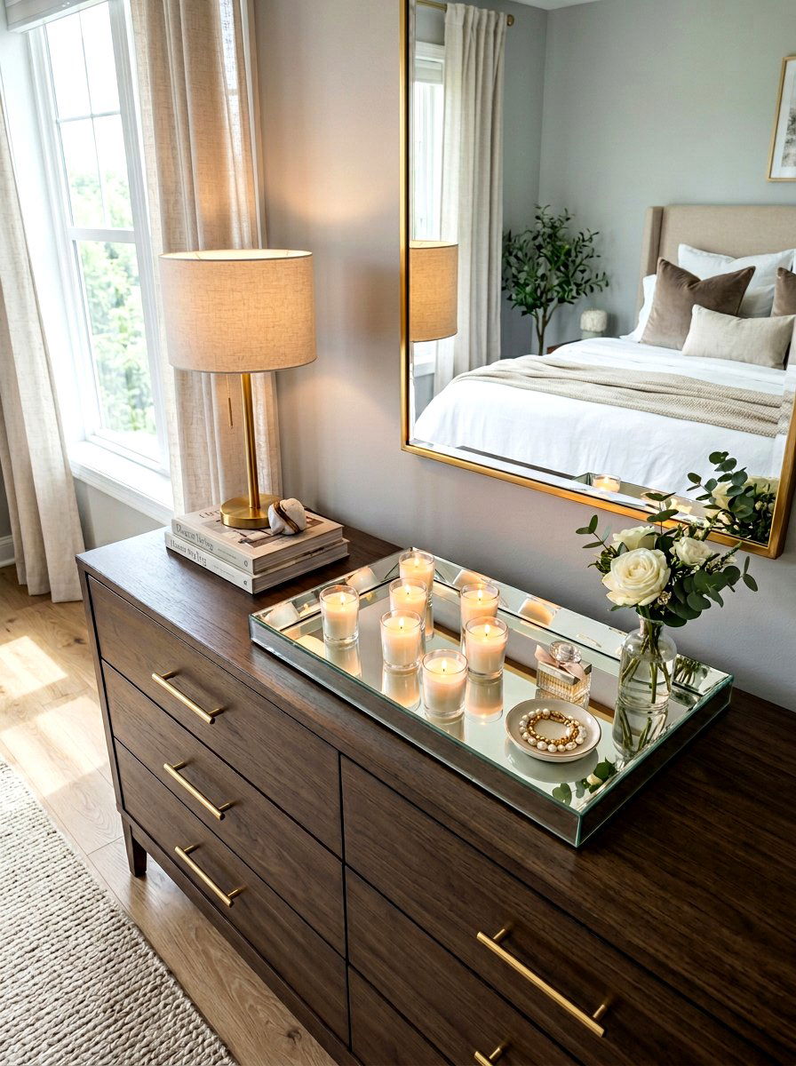 Mirrored Tray With Reflective Votives - 30 candle decor ideas