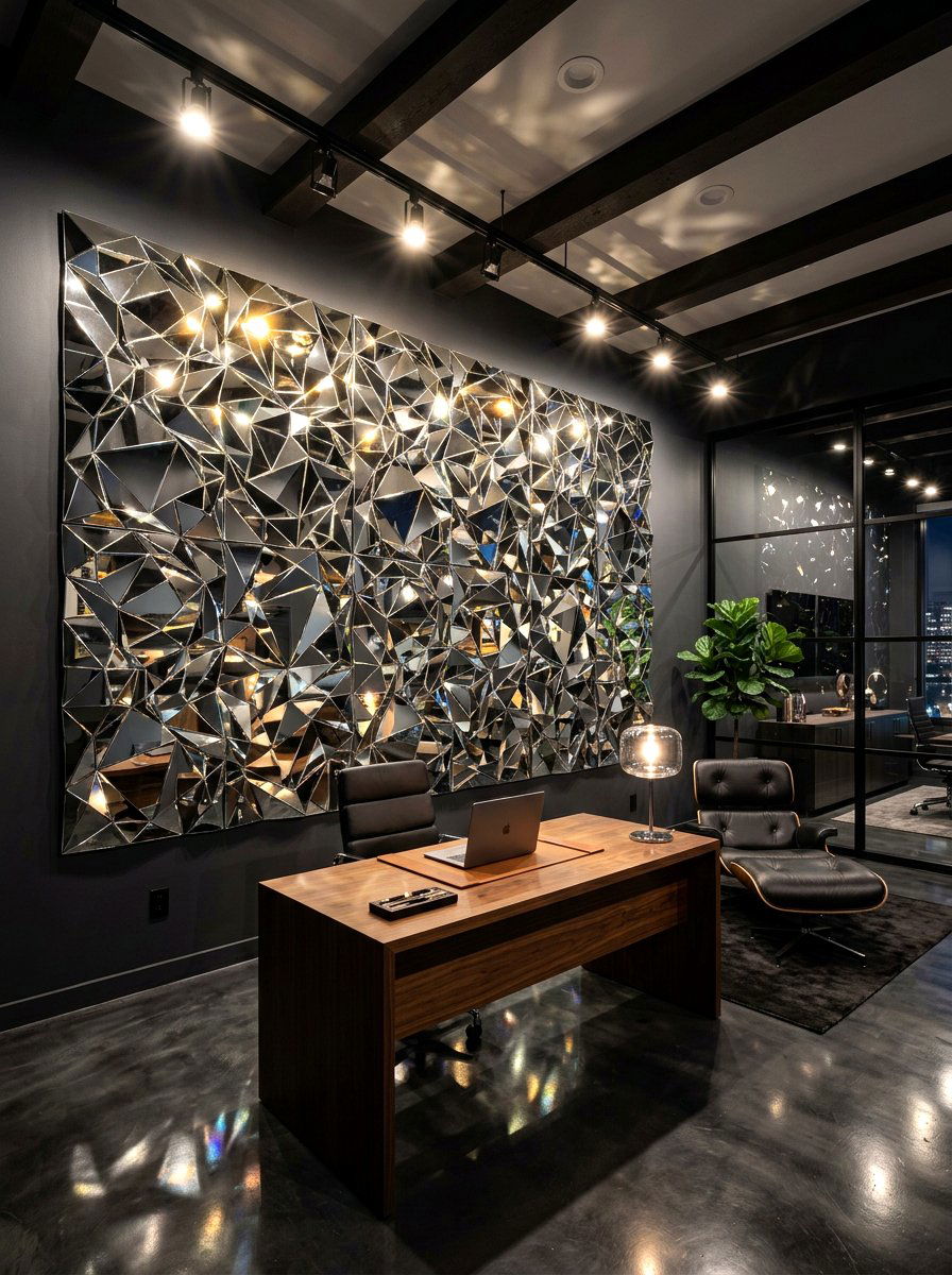 Mirrored Wall Accents - 30 art wall office ideas