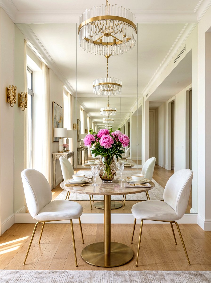 Mirrored Wall Dining - 30 tiny dining nook apartment ideas