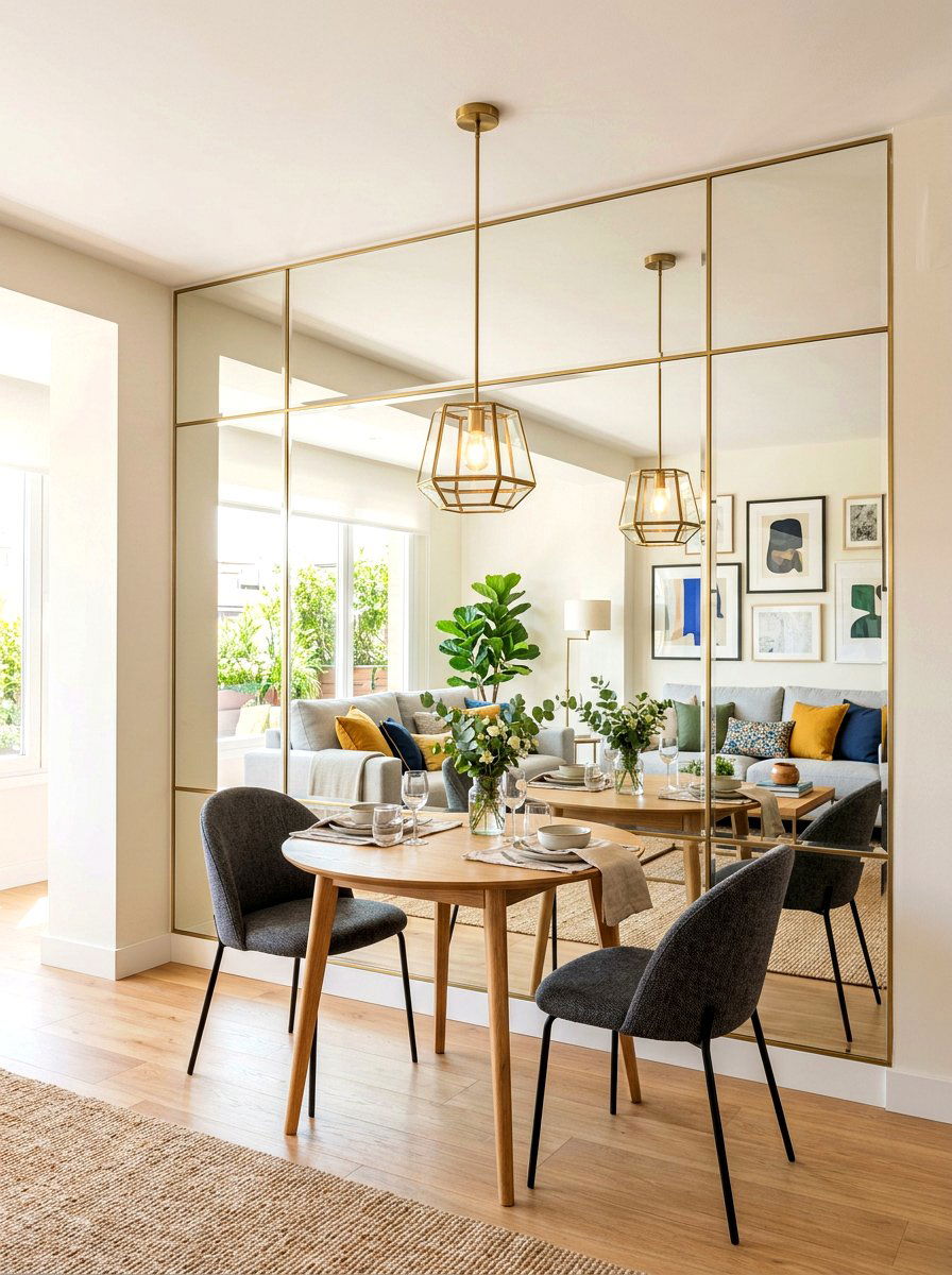 Mirrored Wall Dining Area - 30 compact apartment dining ideas