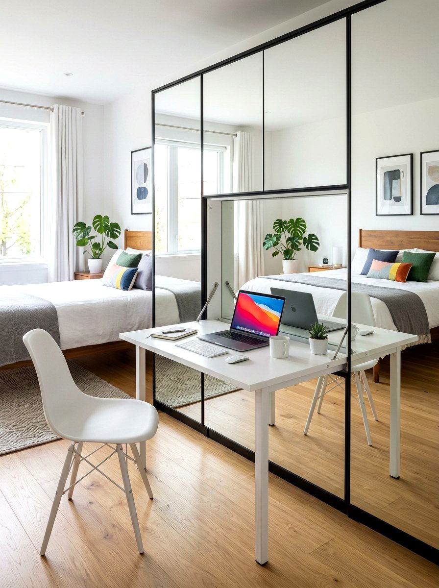 Mirrored Wall Folding Desk - 30 fold down desk apartment ideas