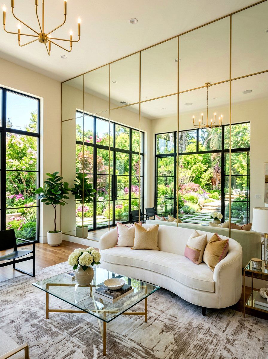 Mirrored Wall For Bright Interiors - 30 sun filled sitting room ideas