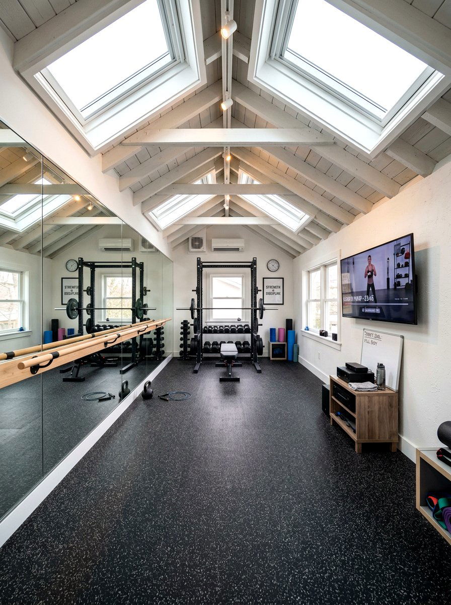 Mirrored Wall Gym Attic - 30 attic studio ideas