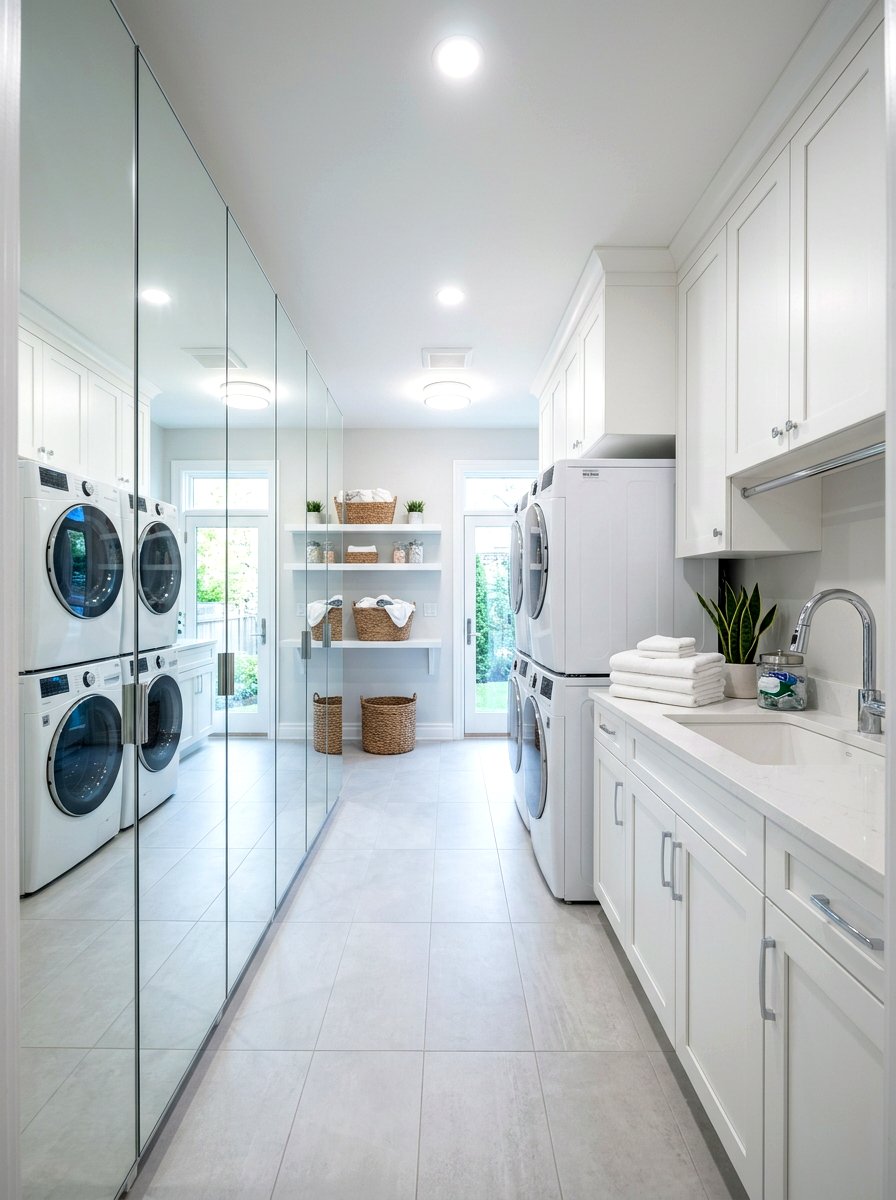 Mirrored Wall Laundry Room - 30 narrow laundry room ideas