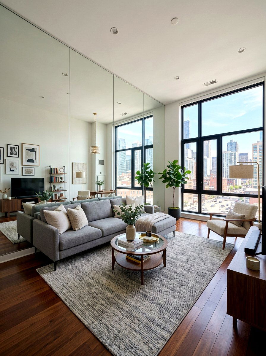 Mirrored Wall Living Room - 30 condo living room ideas