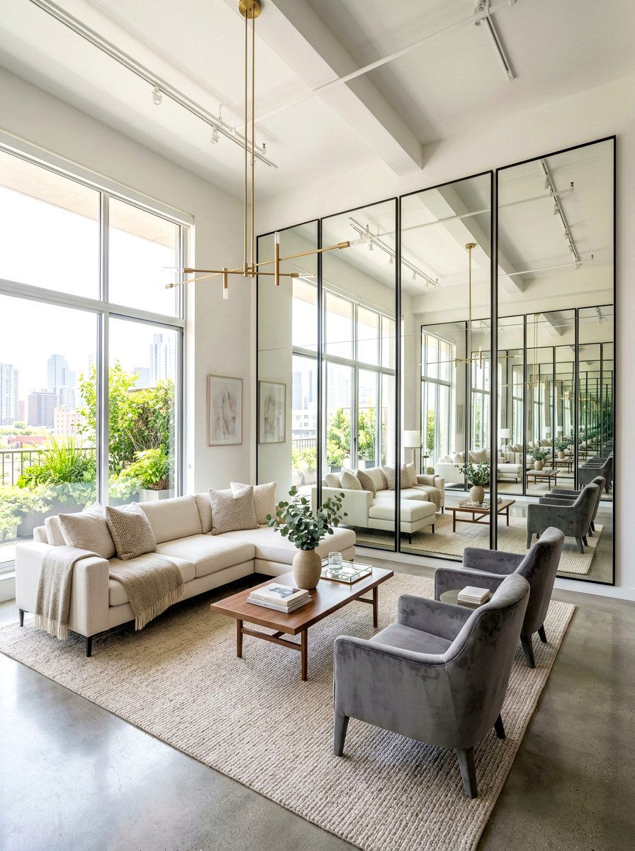Mirrored Wall Panel Effect - 30 statement floor mirror living room ideas
