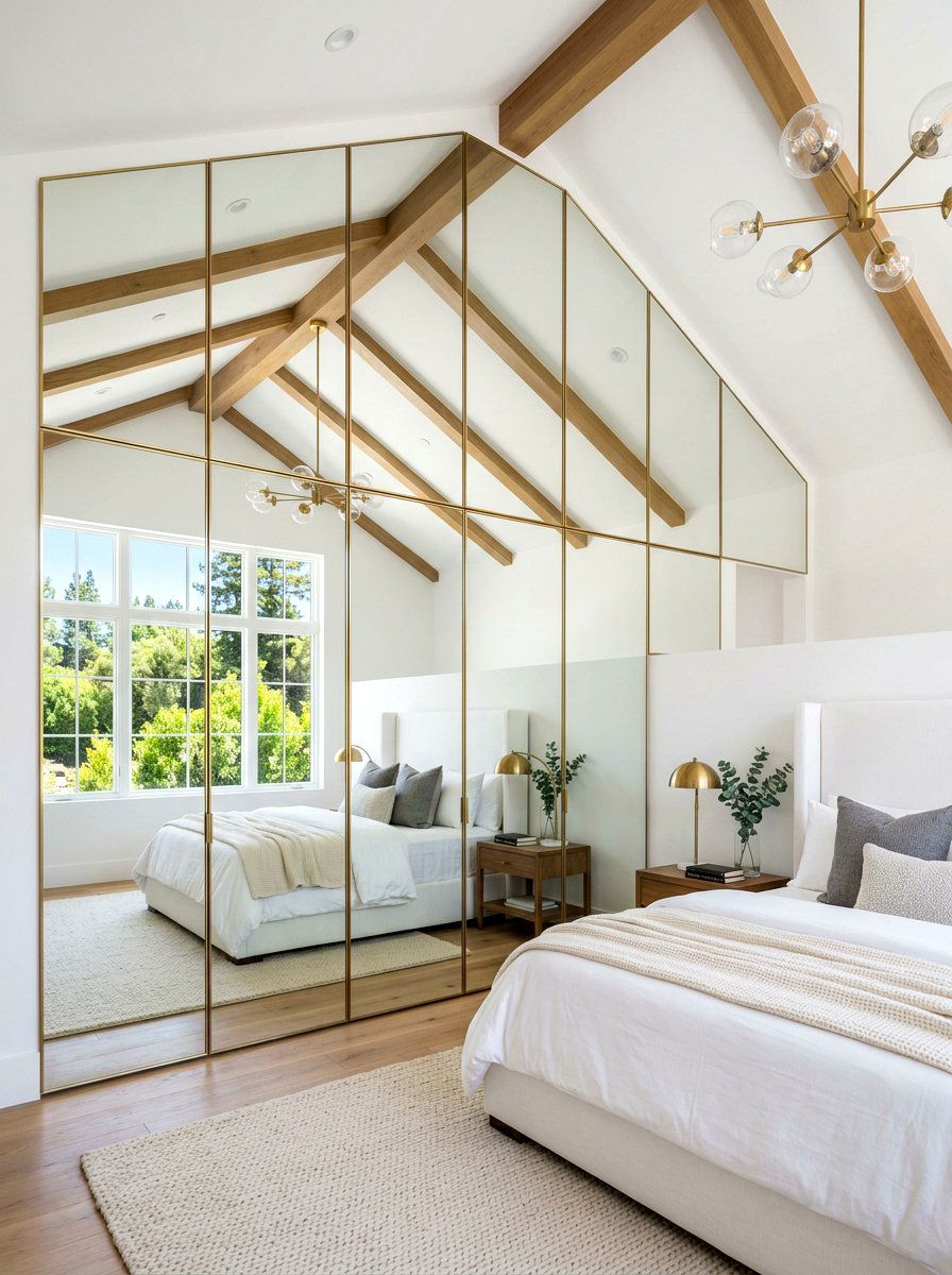 Mirrored Wall Panels - 30 sloped ceiling bedroom ideas