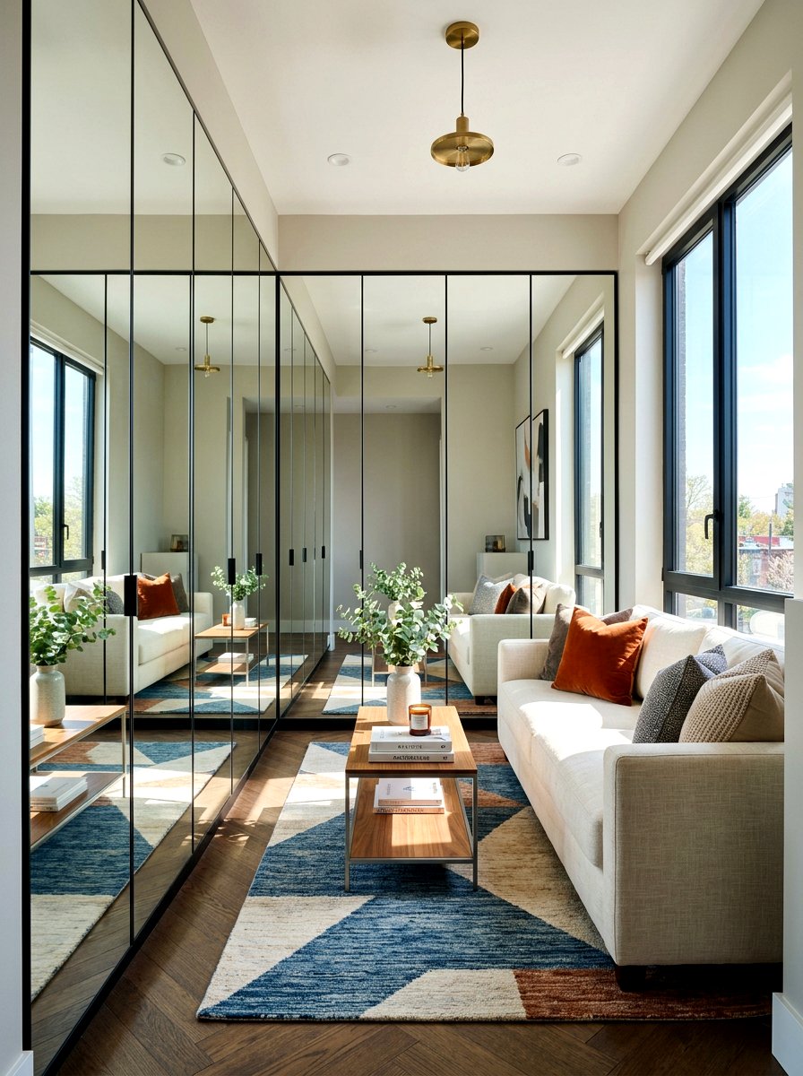 Mirrored Wall Panels - 30 tiny apartment decor ideas