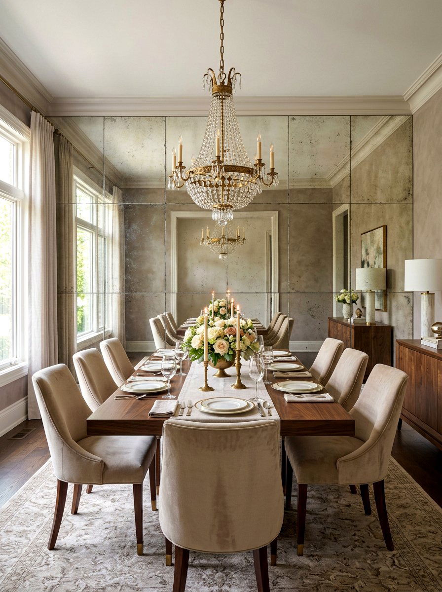 Mirrored Wall Panels - 30 quiet luxury dining room ideas