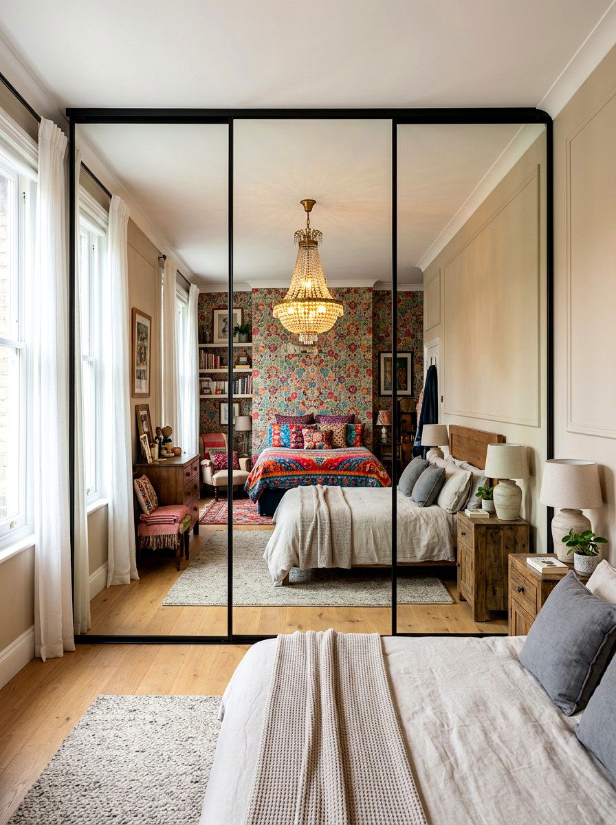 Mirrored Wardrobe Doors - 30 maximalist bedroom ideas