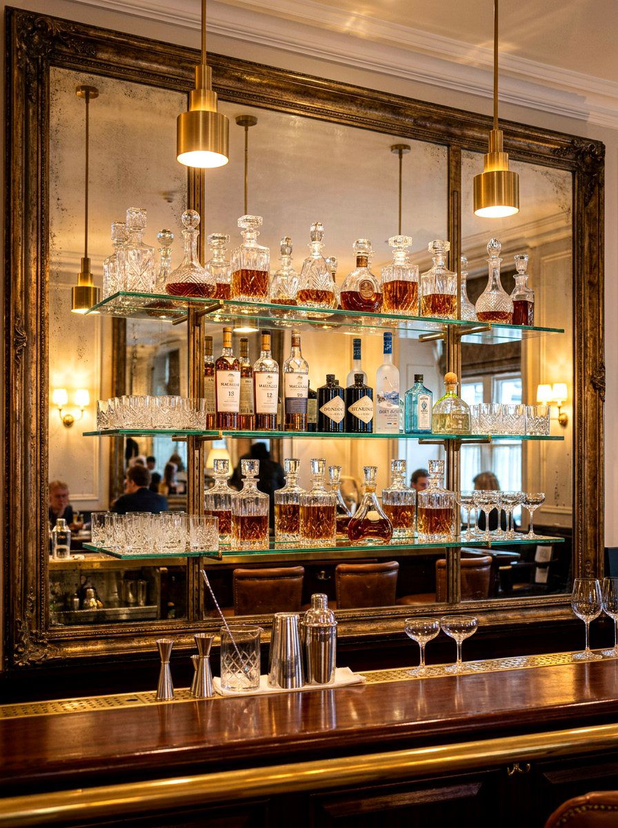 Mirrored back bar shelf - 30 cocktail nook ideas aesthetic