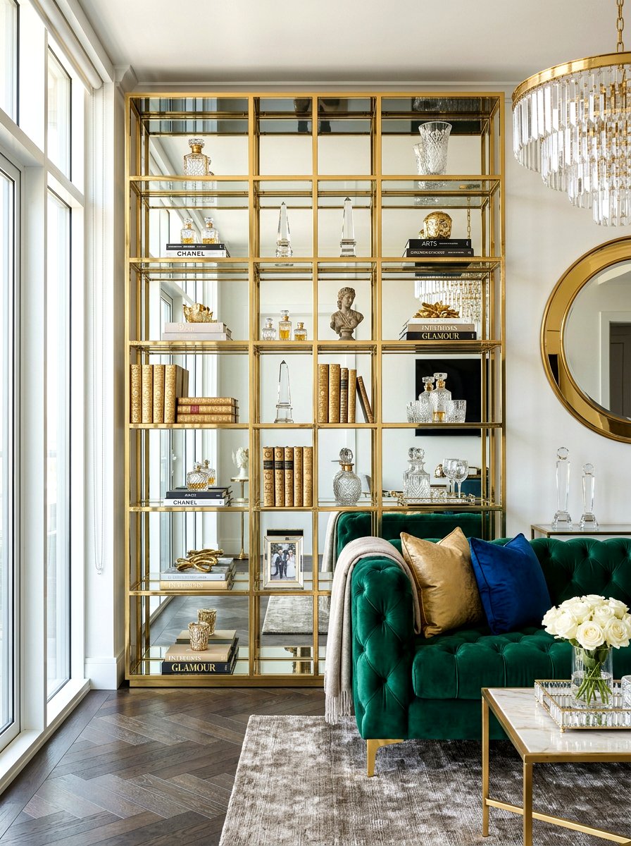 Mirrored back bookshelf - 30 library wall ideas