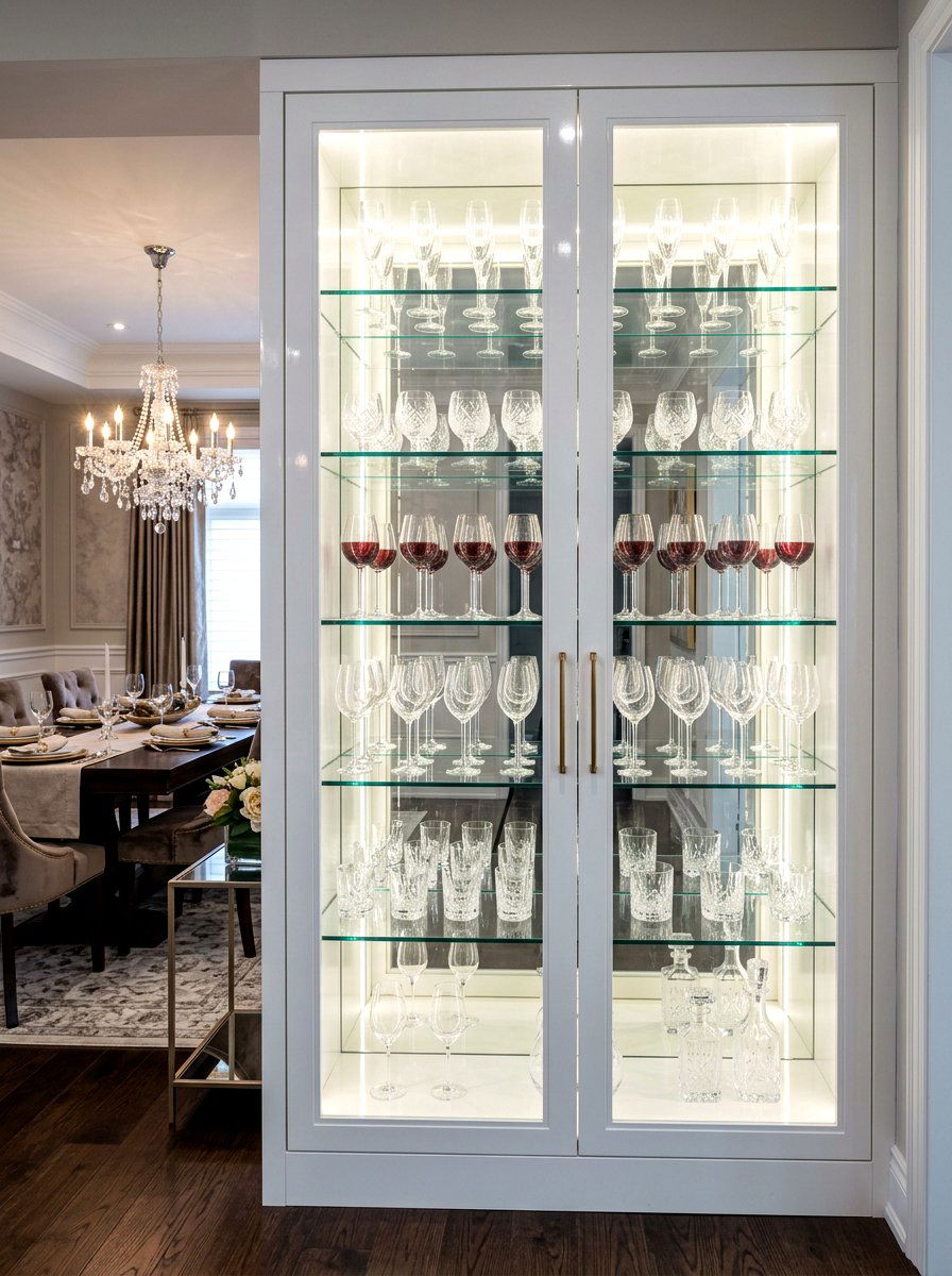 Mirrored back glassware cabinet - 30 glassware display ideas