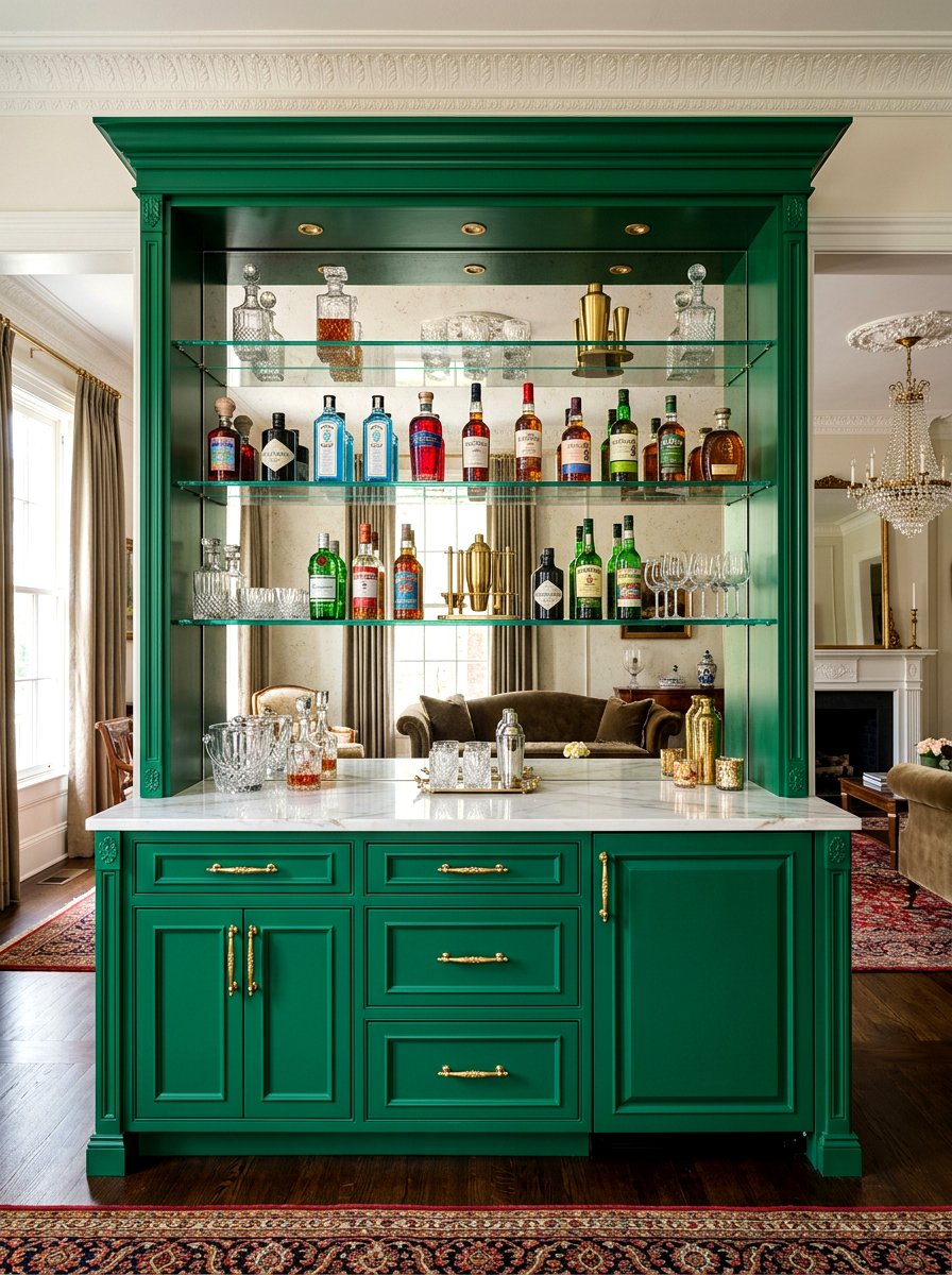 Mirrored backsplash bar cabinet - 30 beverage pantry ideas