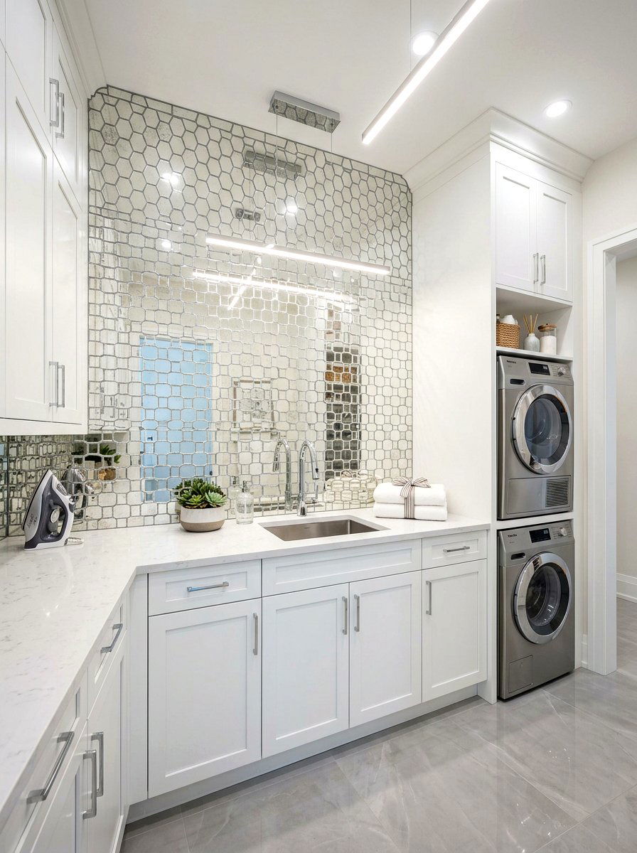 Mirrored backsplash laundry - 30 laundry room backsplash ideas