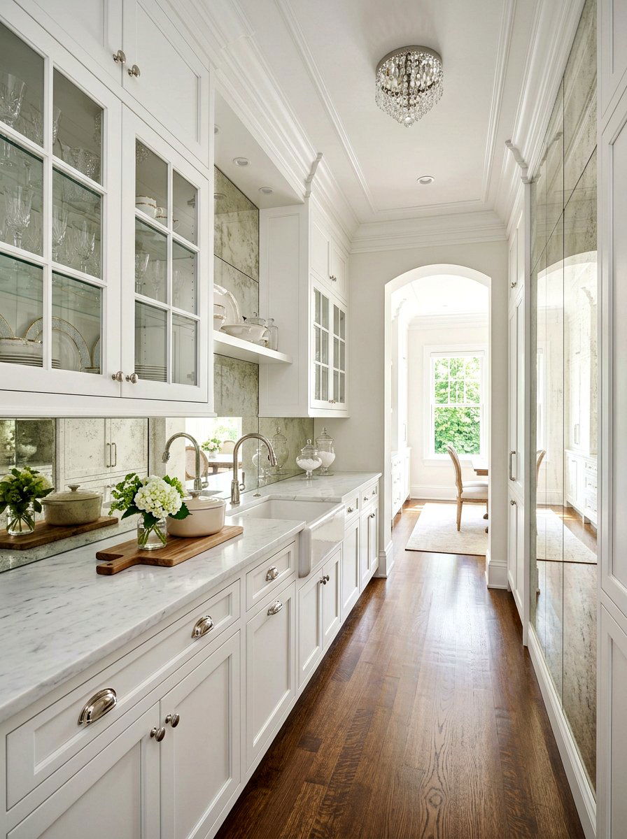 Mirrored backsplash pantry - 30 butler pantry ideas