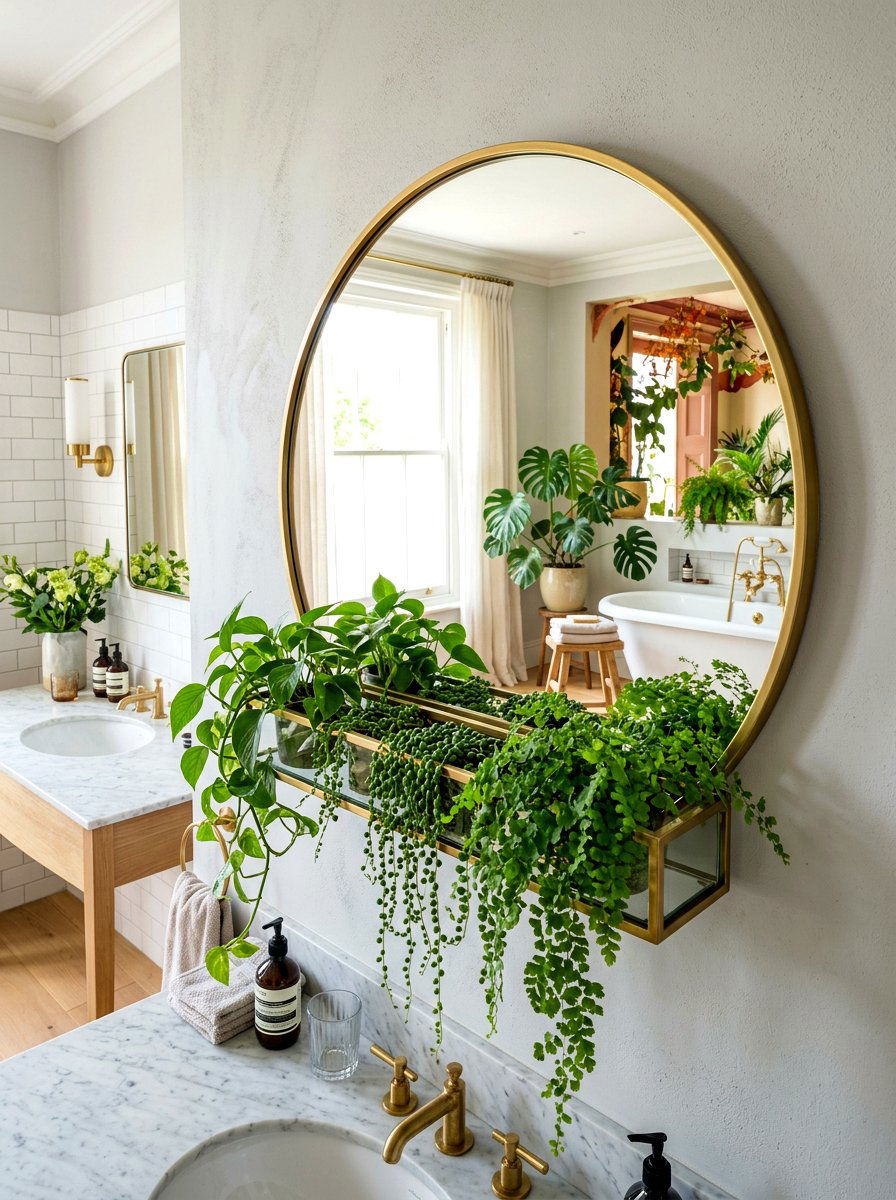 Mirrored bathroom wall shelf - 30 bathroom plant shelf ideas