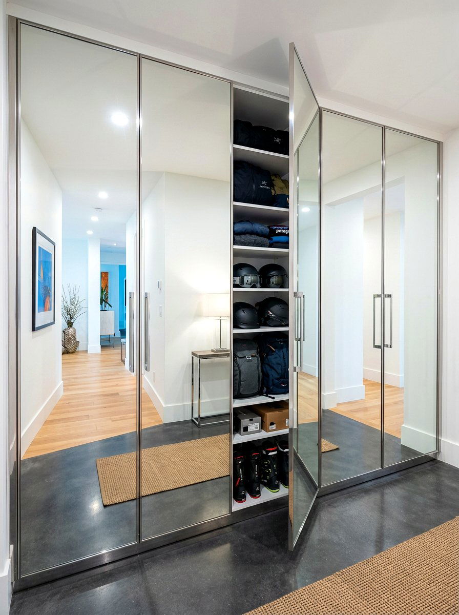 Mirrored cabinet gear room - 30 sports gear mudroom ideas
