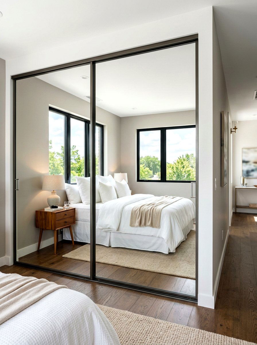Mirrored closet doors - 30 minimalist bedroom storage ideas