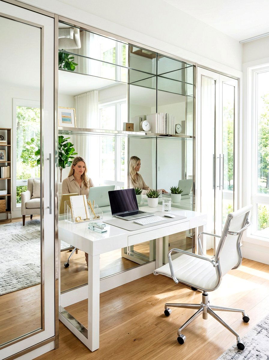Mirrored closet office - 30 desk in closet ideas aesthetic