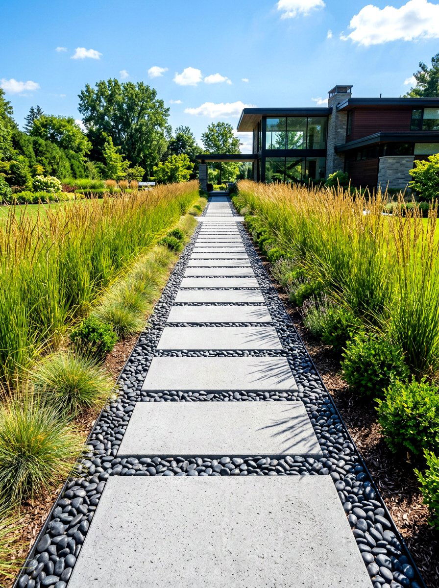 Mirrored contemporary garden path - 30 symmetrical curb appeal ideas