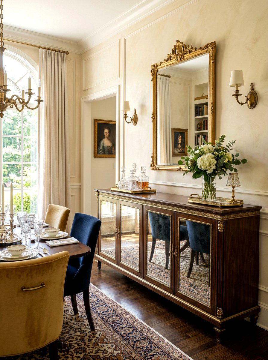 Mirrored door vintage glam sideboard - 30 antique sideboard ideas