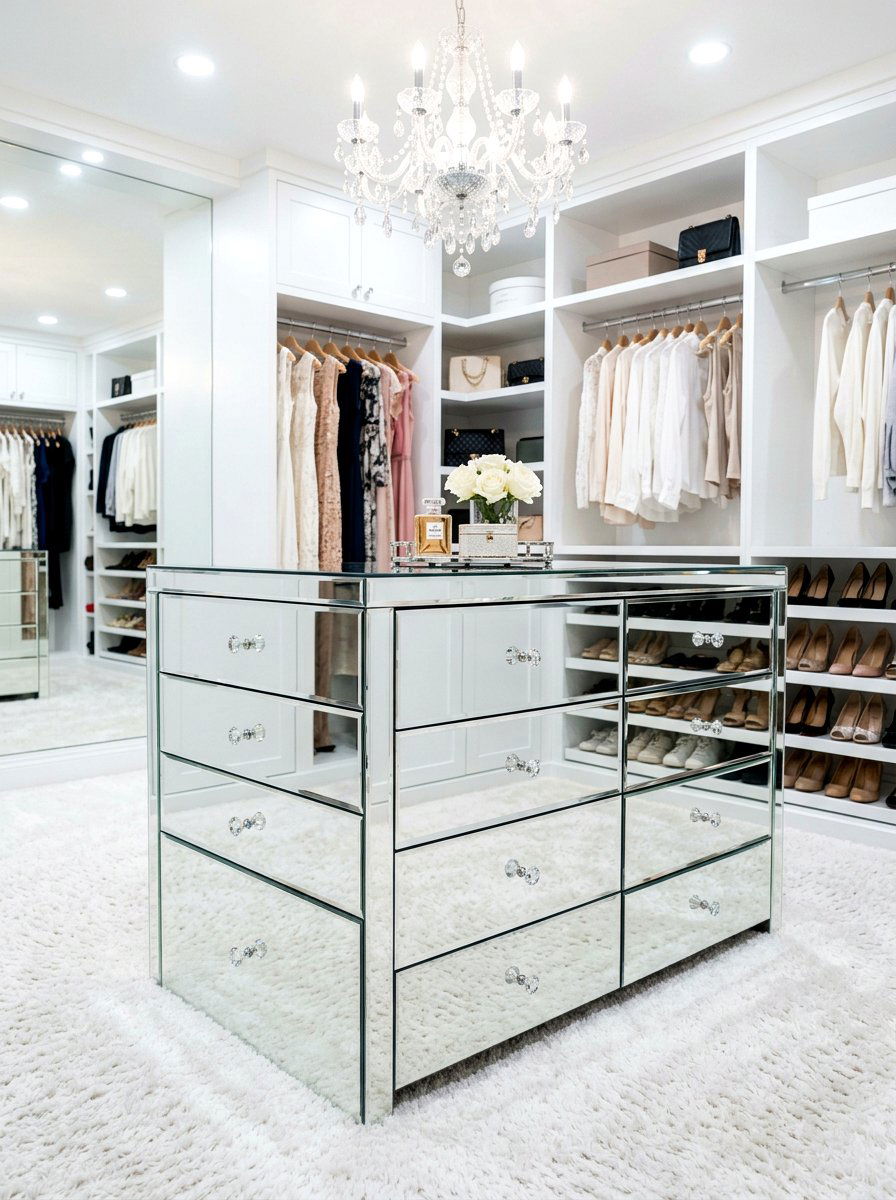 Mirrored finish closet island - 30 island dresser closet ideas