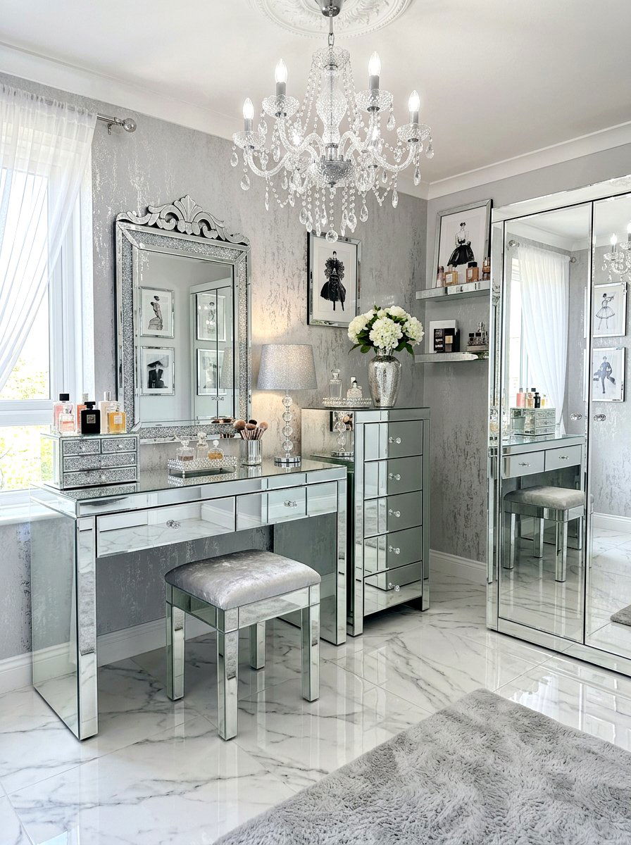 Mirrored furniture beauty room - 30 beauty room ideas