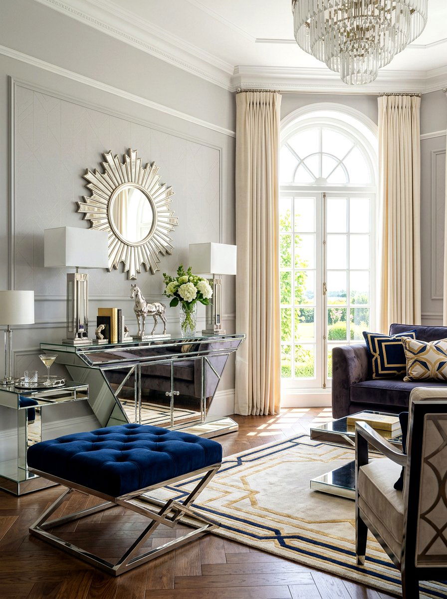 Mirrored furniture living room - 30 hotel chic living room ideas