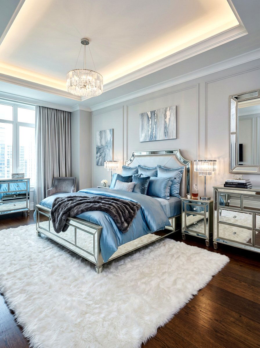 Mirrored furniture luxury bedroom theme - 30 futuristic glam bedroom ideas