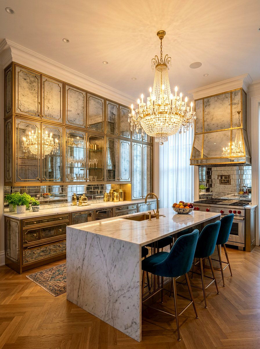 Mirrored glass kitchen cabinet - 30 glass front kitchen cabinet ideas