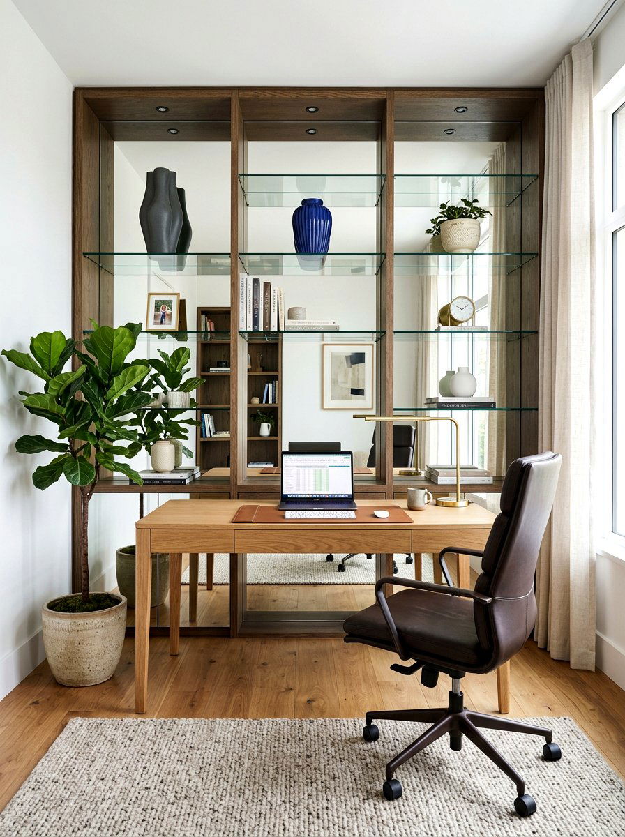 Mirrored home office shelving - 30 mirror alcove ideas