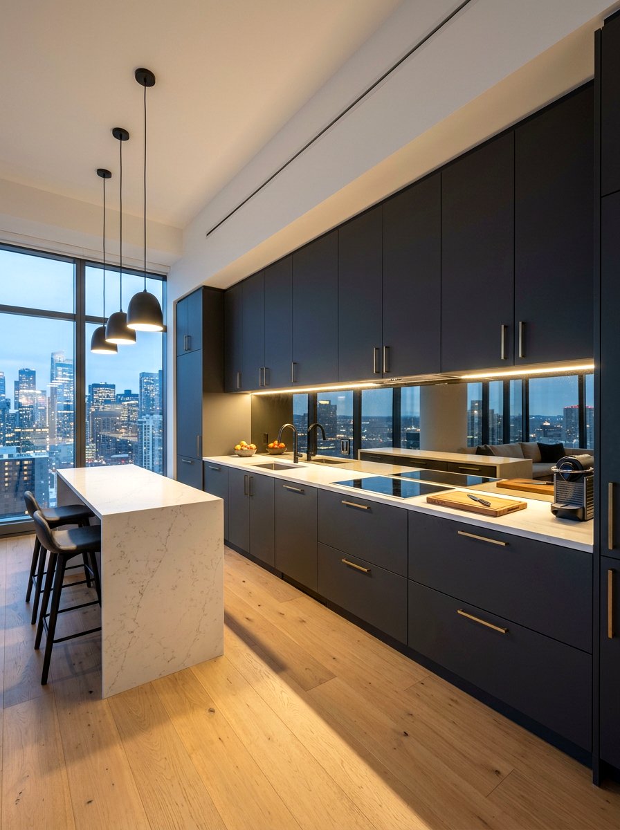 Mirrored kitchen backsplash - 30 condo kitchen ideas