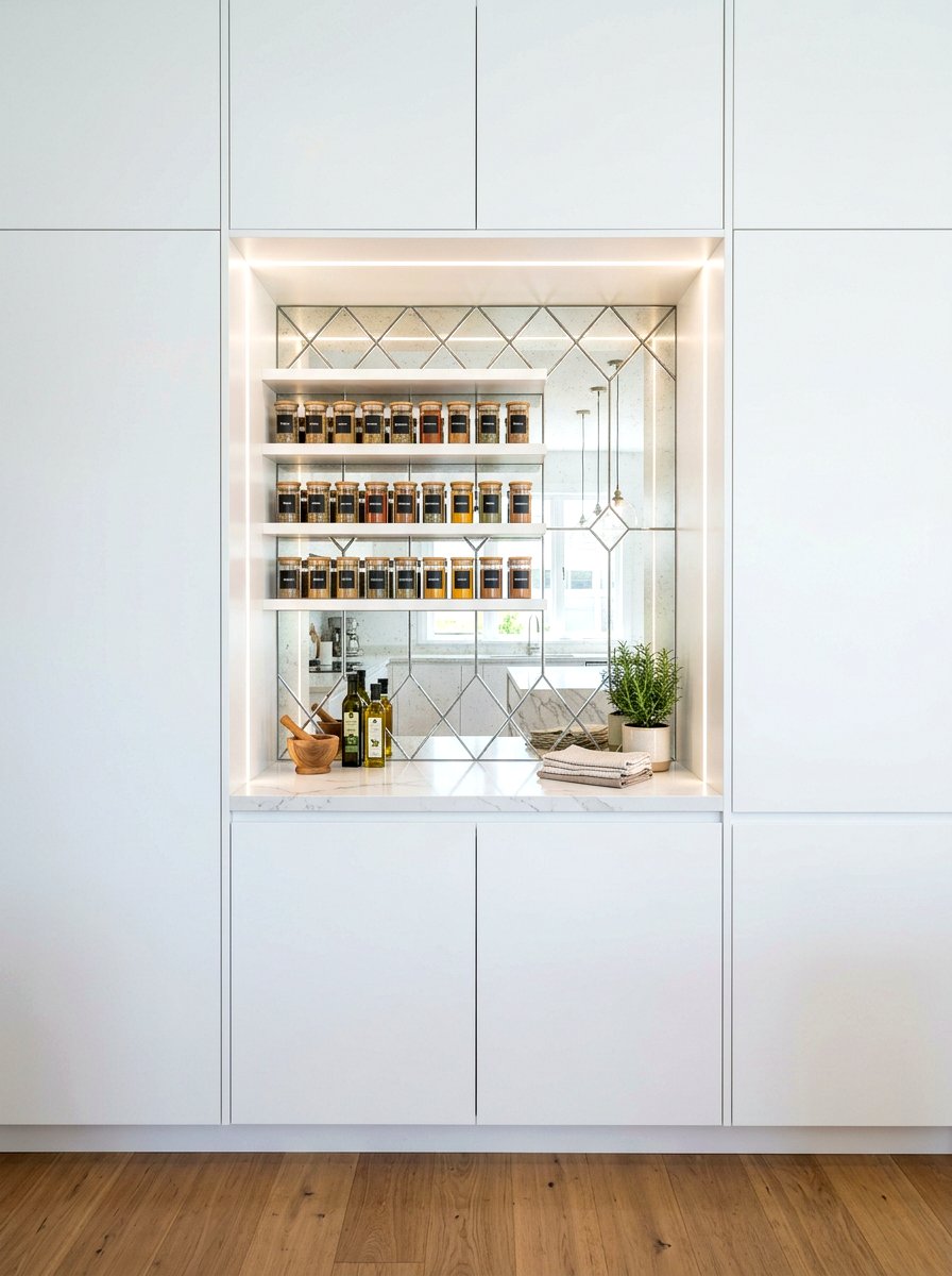 Mirrored kitchen pantry niche - 30 mirror alcove ideas
