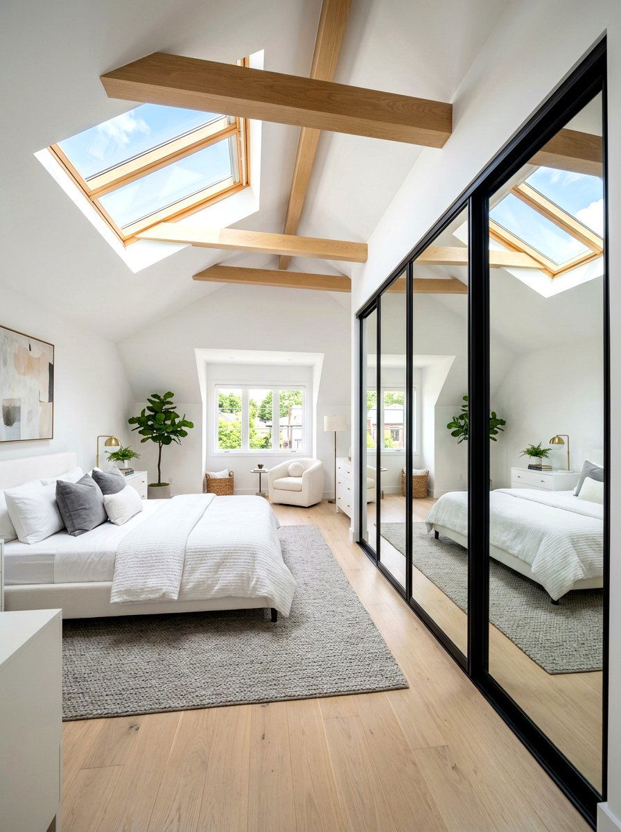 Mirrored sliding door closets - 30 attic bedroom storage ideas