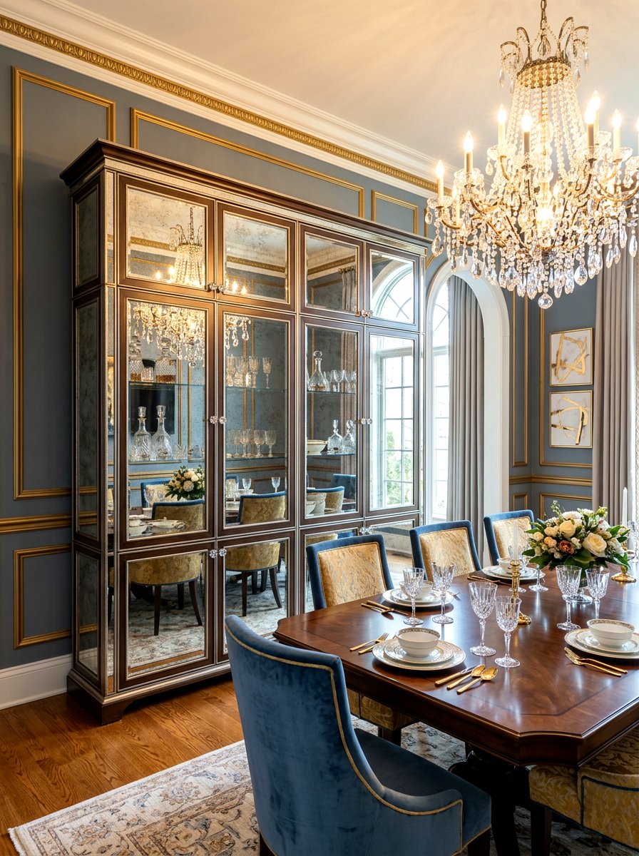 Mirrored storage cabinet - 30 dining room storage ideas