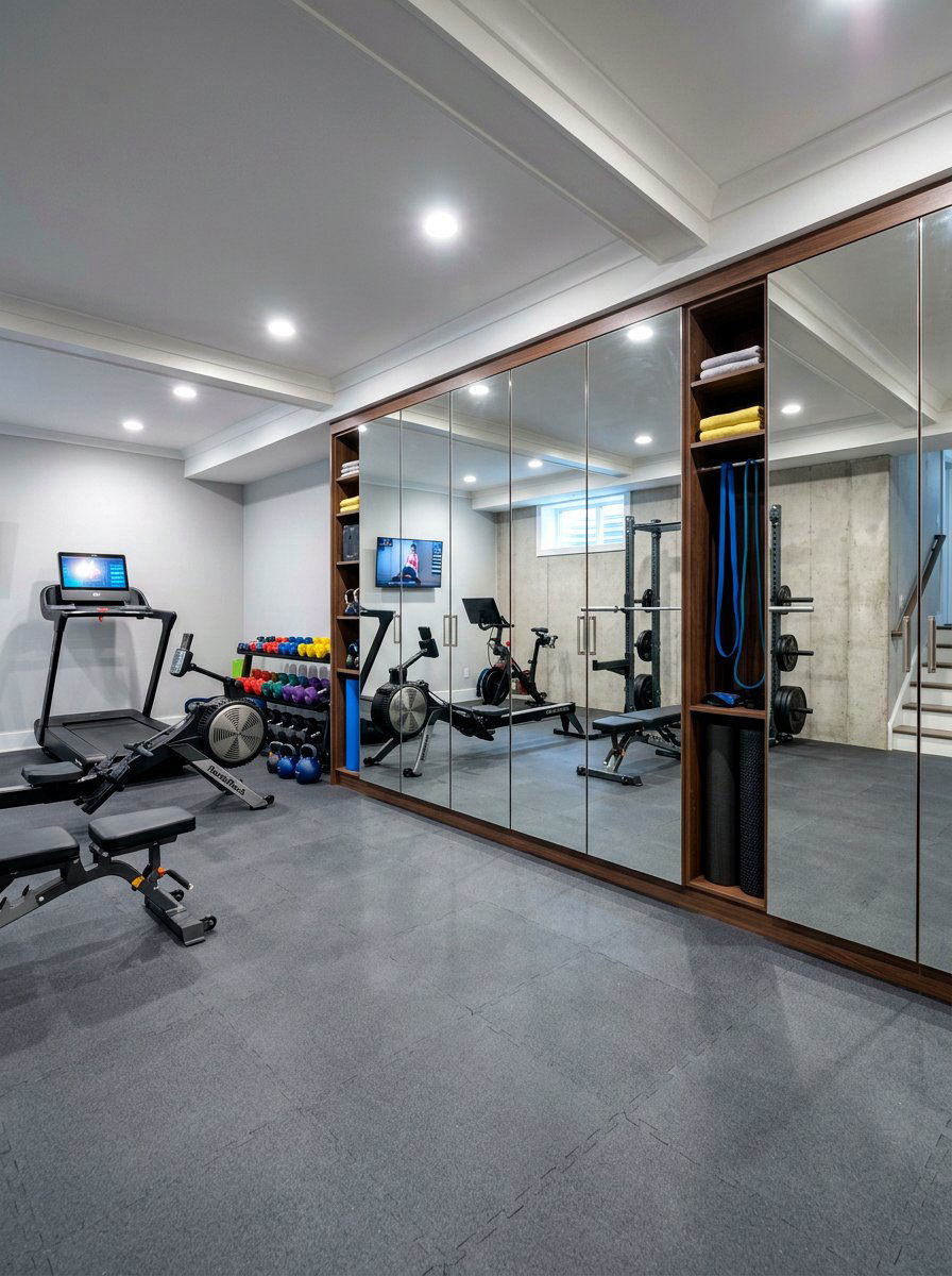 Mirrored storage wall - 30 basement storage wall ideas