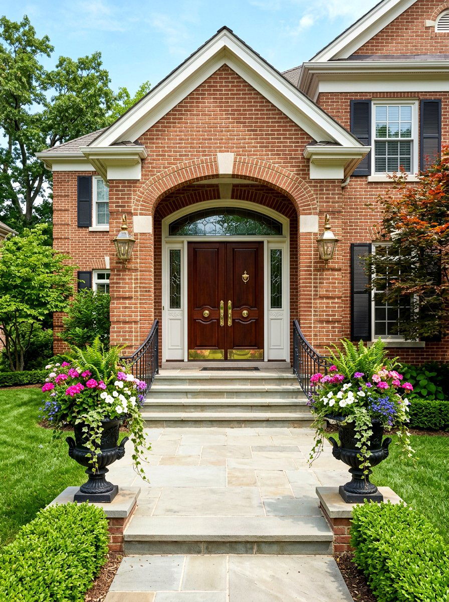 Mirrored suburban brick entryway - 30 symmetrical curb appeal ideas