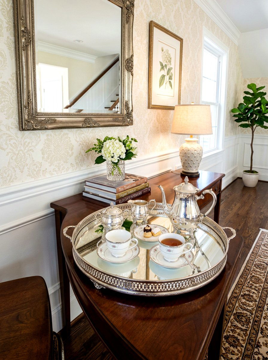 Mirrored tray tea setup - 30 tea corner ideas