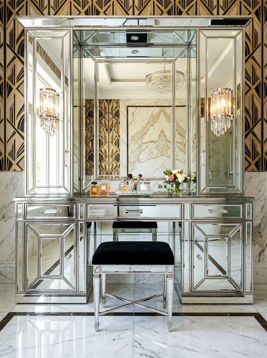 Mirrored vanity cabinet - 30 powder room vanity ideas