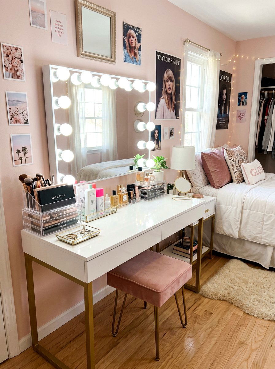Mirrored vanity desk - 30 teen hangout room ideas