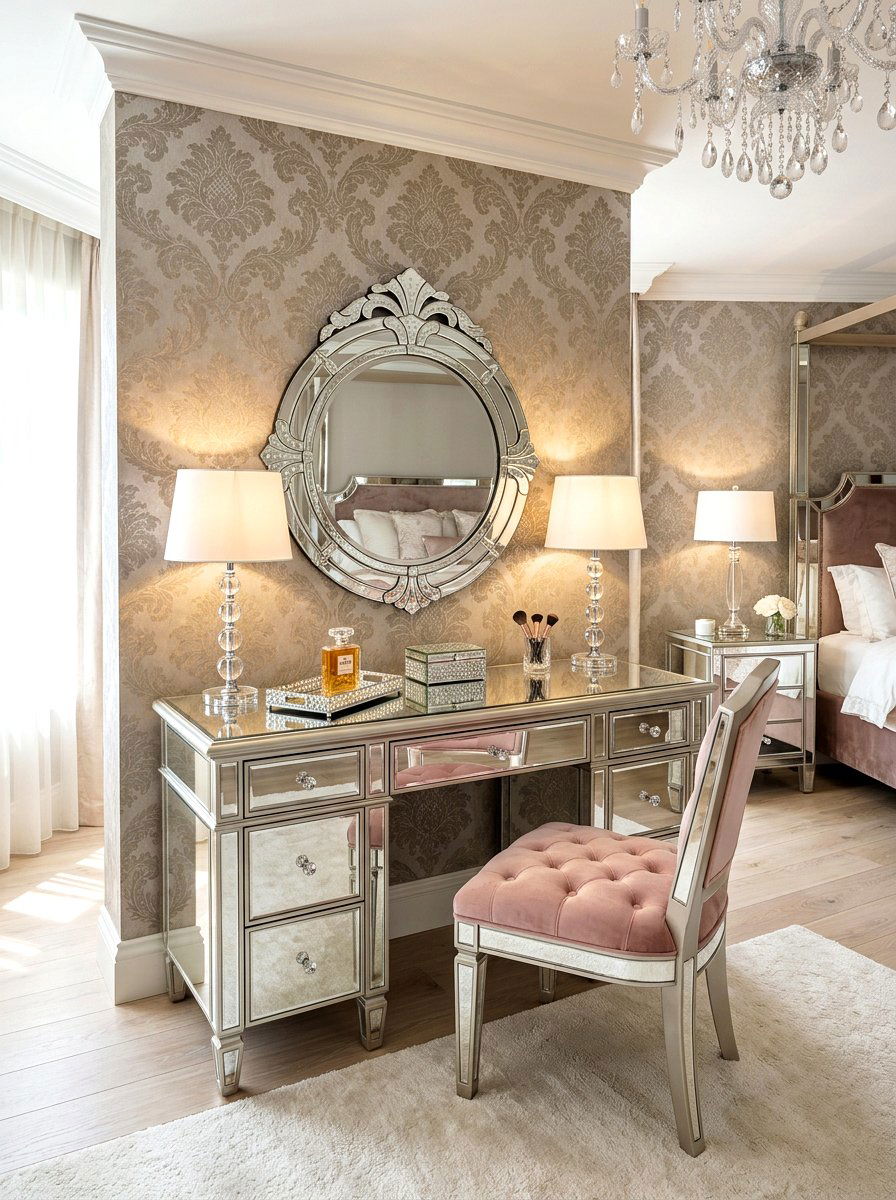 Mirrored vanity table - 30 bedroom vanity corner ideas