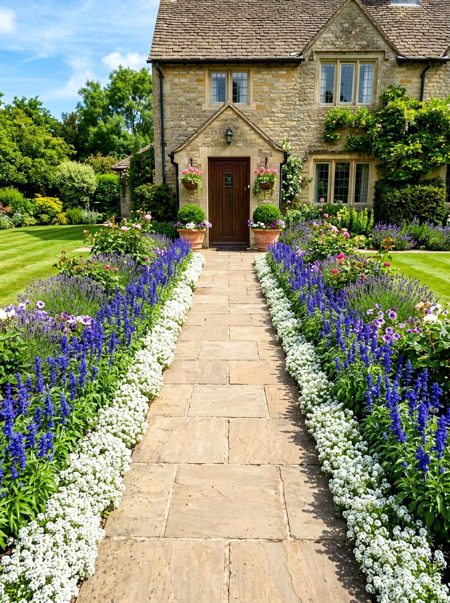 Mirrored walkway flower borders - 30 symmetrical curb appeal ideas