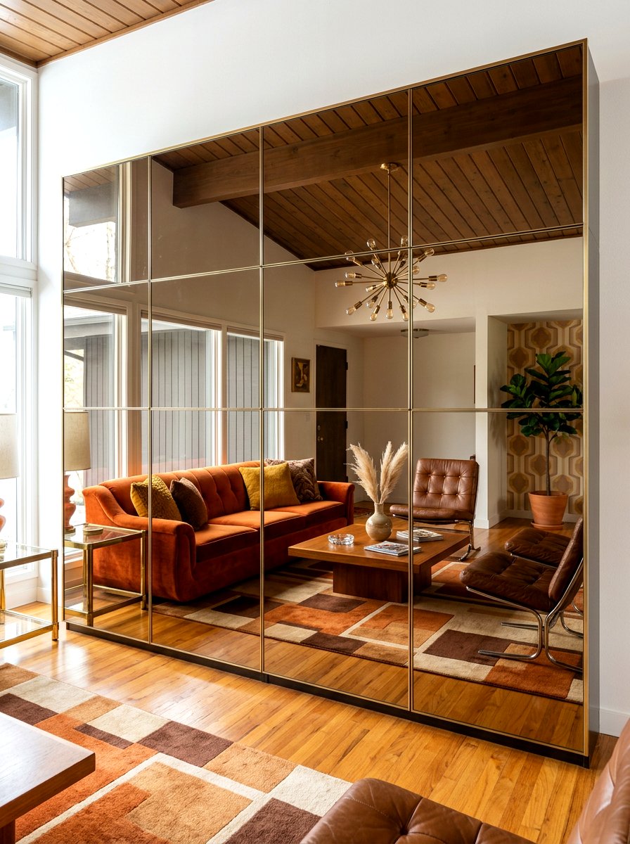 Mirrored wall - 30 seventies living room ideas